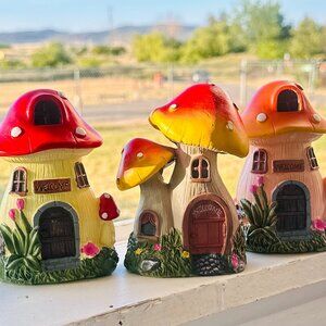 Set Of 3 Mini Fairy Garden Forest RED MUSHROOM HOUSES Perfect for Succulent